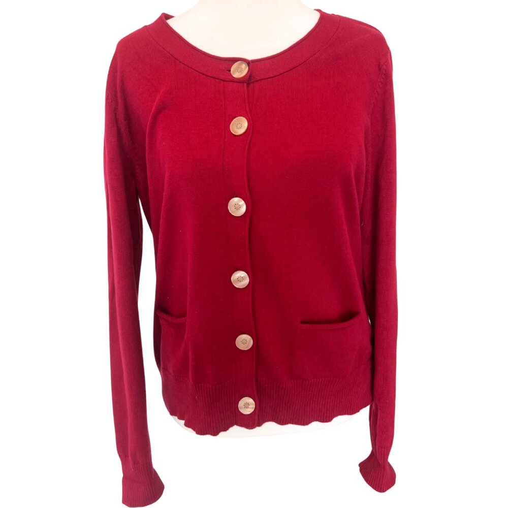 J. Jill Petite M Dark Ruby Red Button Front Stretch Cardigan Sweater